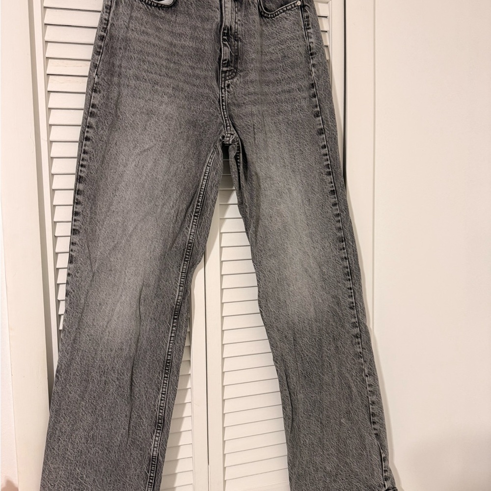 Zara Gray Washed Straight-Leg Jeans